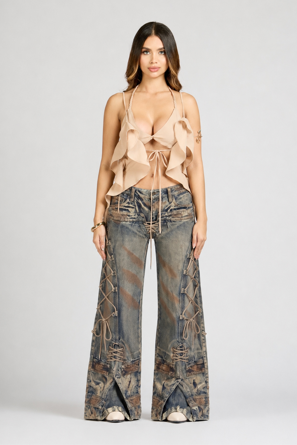 SET BLUSA Y JEAN TIE STRIP
