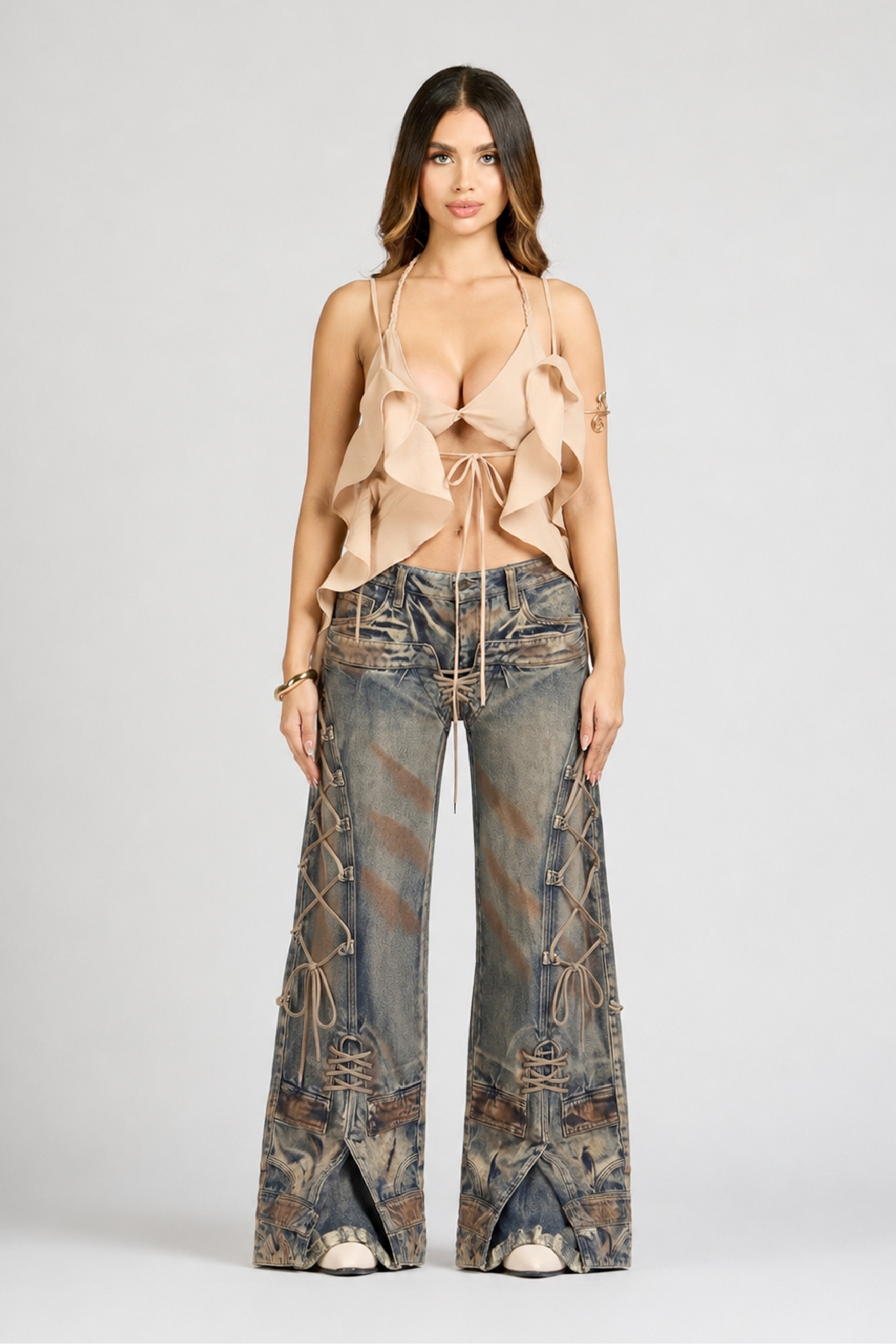 SET BLUSA Y JEAN TIE STRIP