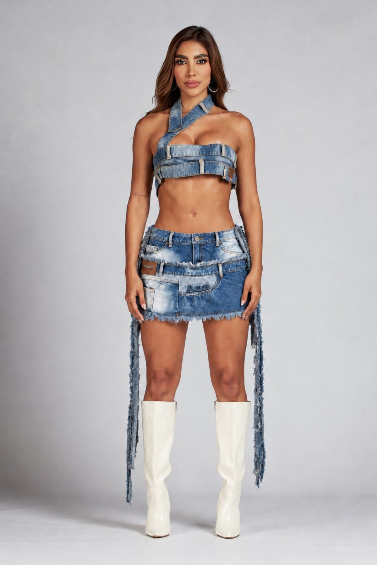 SET CROPTOP Y FALDA ARDENAS AZUL CLARO