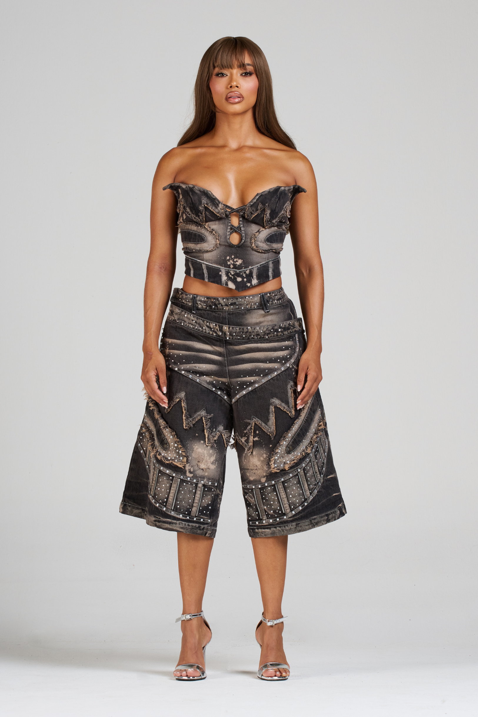 SET CORSÉ Y JORTS FACE COFFEBLACK CON PEDRERÍA