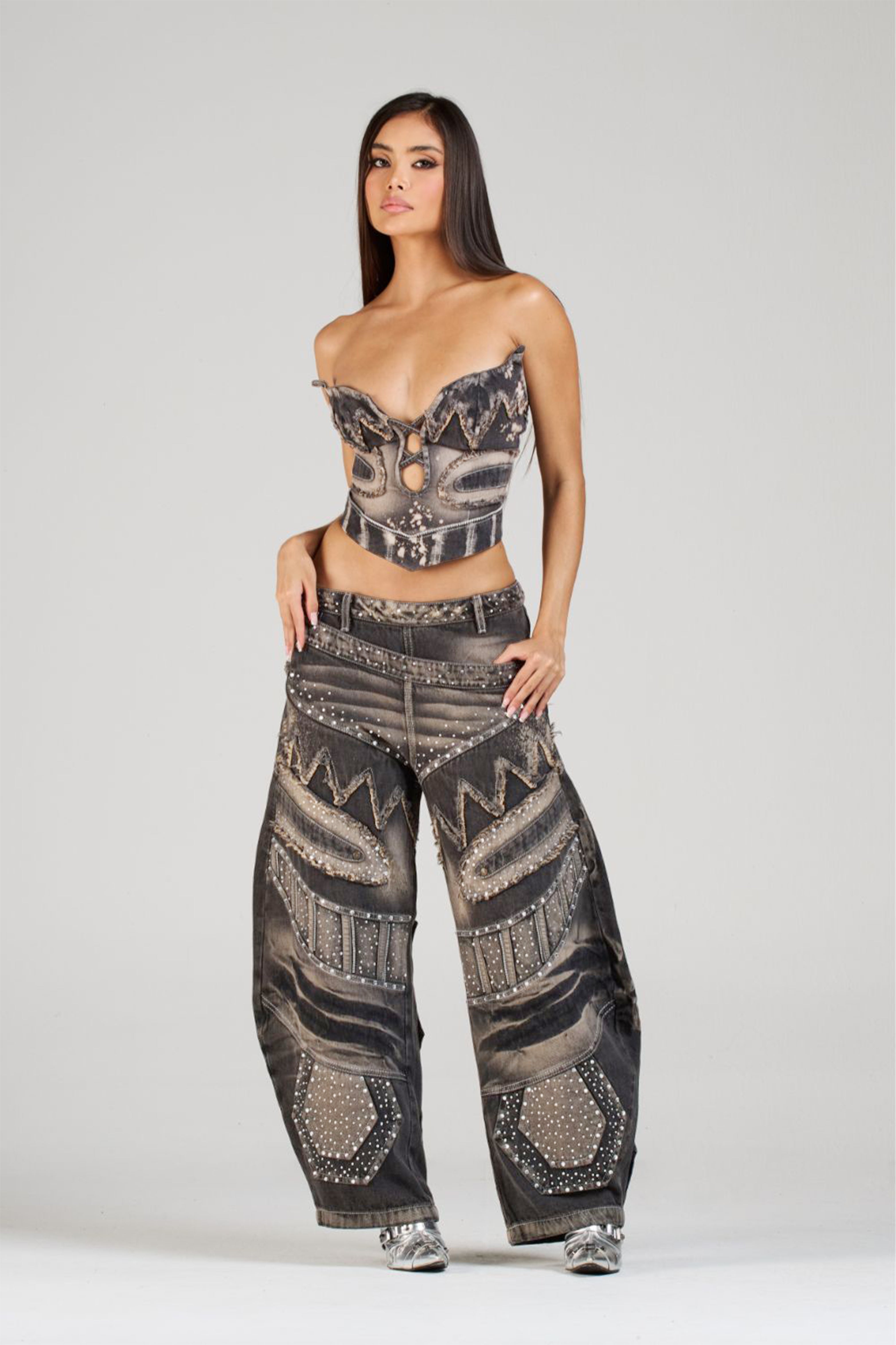 SET CORSÉ Y JEAN FACE COFEBLACK CON PEDRERÍA
