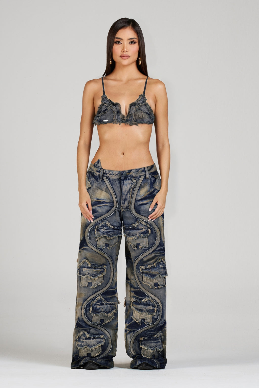 SET CROP TOP MÓNACO Y JEAN VIBRANIUM AZUL