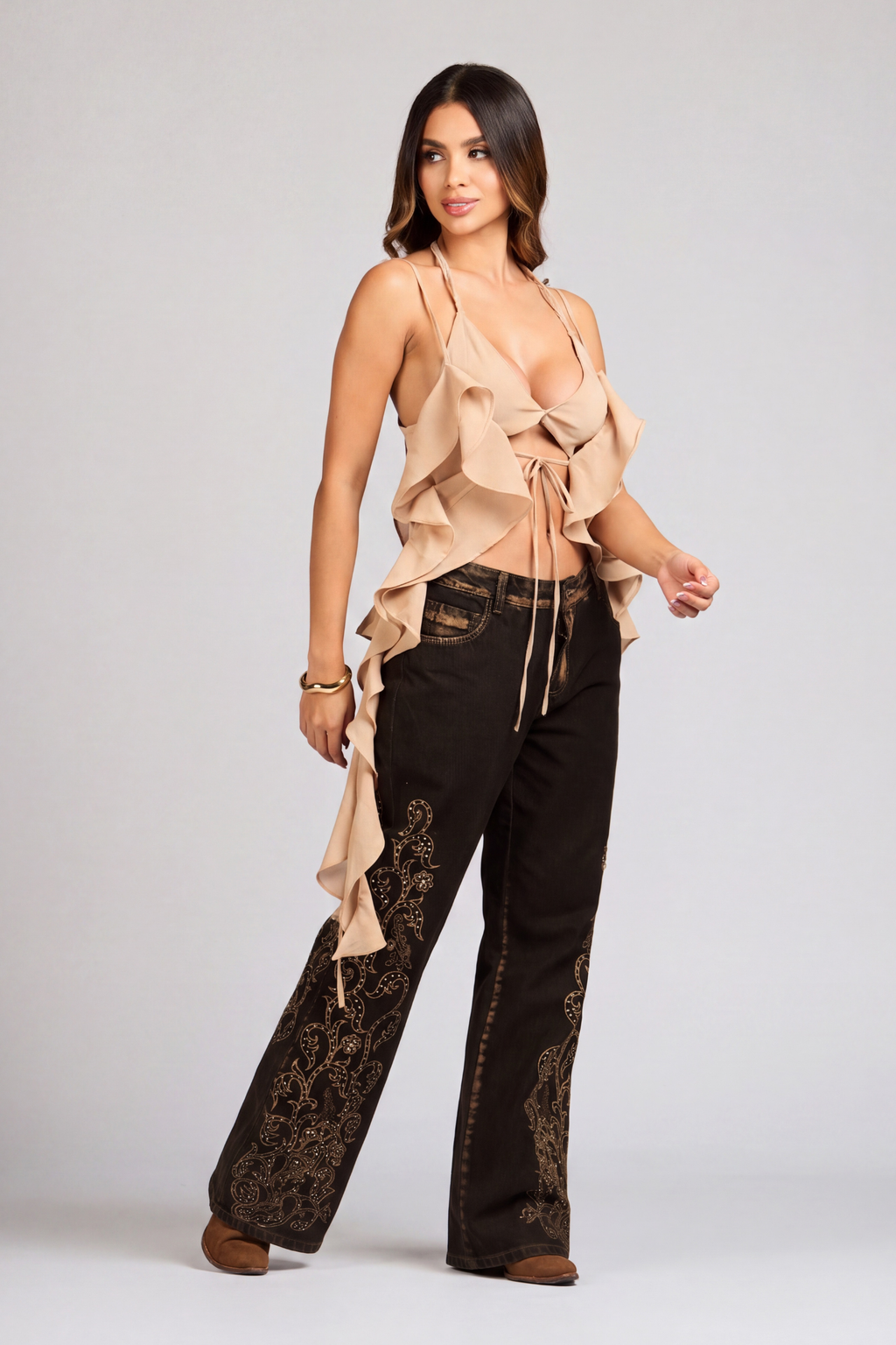 SET BLUSA Y JEAN POBLADO LUXE CON PEDRERÍA