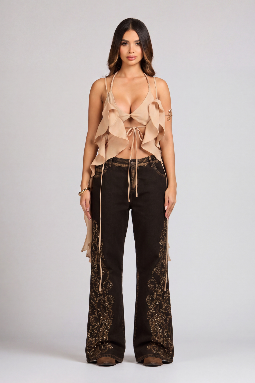 SET BLUSA Y JEAN POBLADO LUXE CON PEDRERÍA