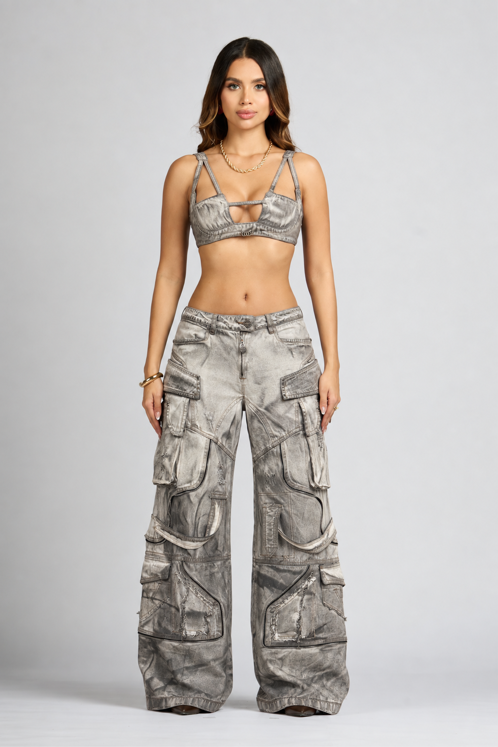 SET CROP TOP Y JEAN SIGNATURE BLANCO