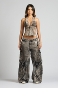 SET CROP TOP Y JEAN FUSSION PALMS CON PEDRERÍA
