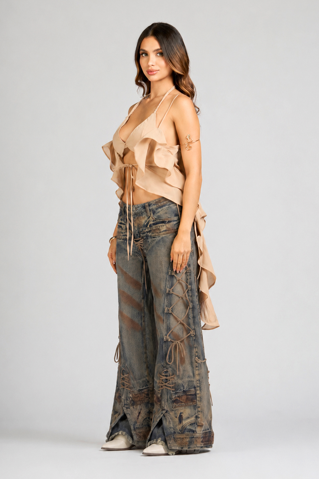SET BLUSA Y JEAN TIE STRIP