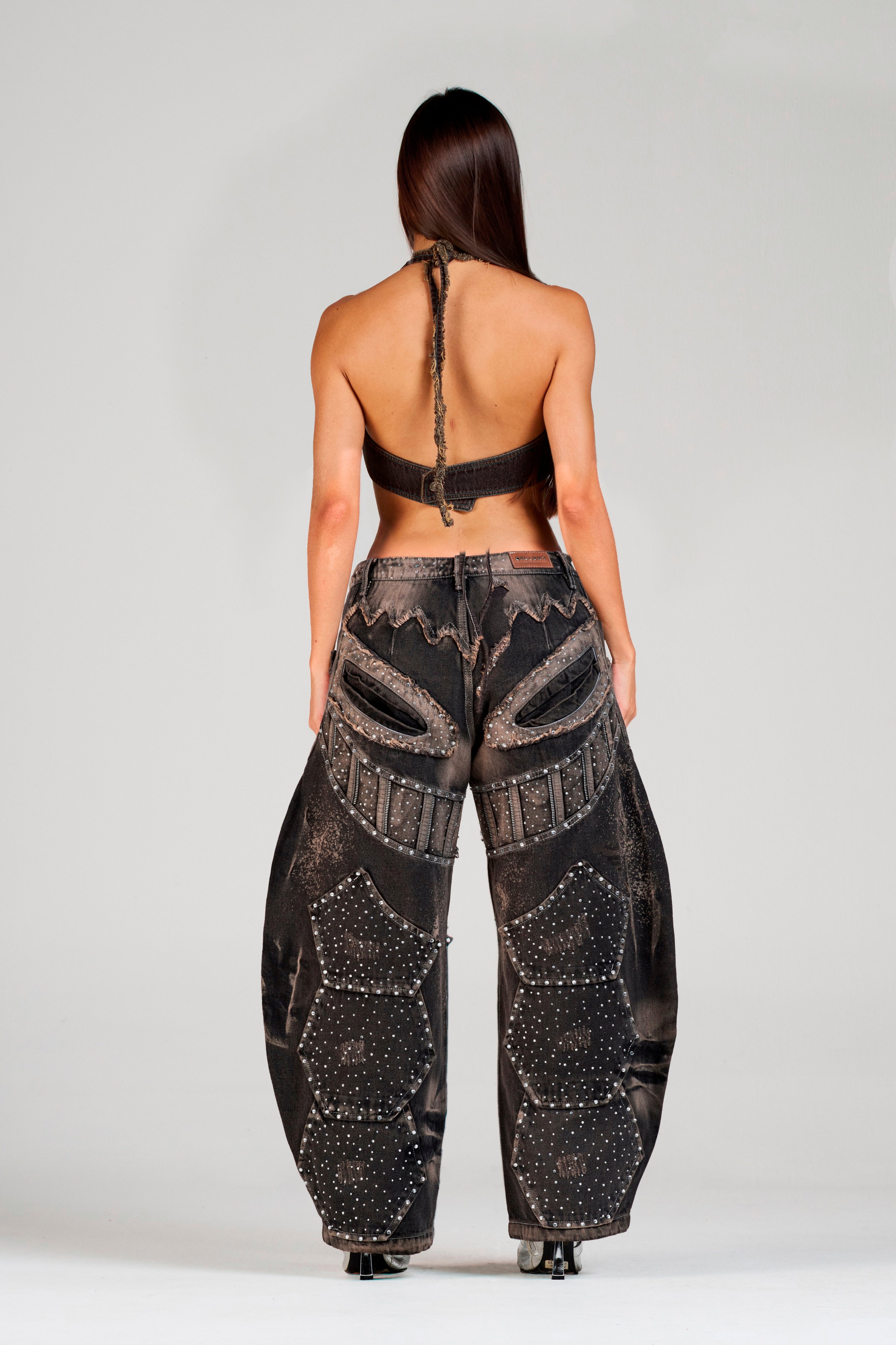 SET TOP APPALUSEÉ Y JEAN FACE COFEBLACK CON PEDRERÍA