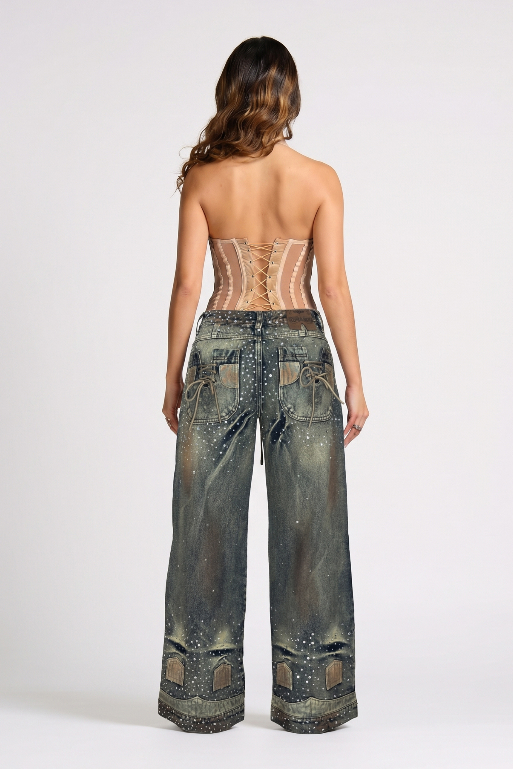 SET BODY Y JEAN TIE STRIP CON BRILLOS