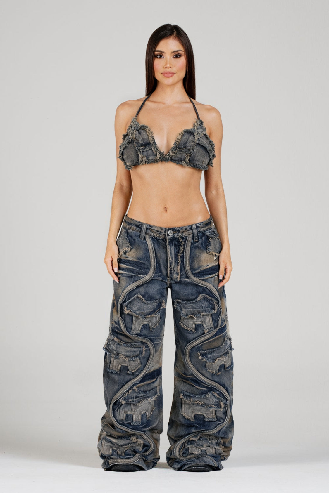 SET CROP TOP MÓNACO Y JEAN VIBRANIUM AZUL