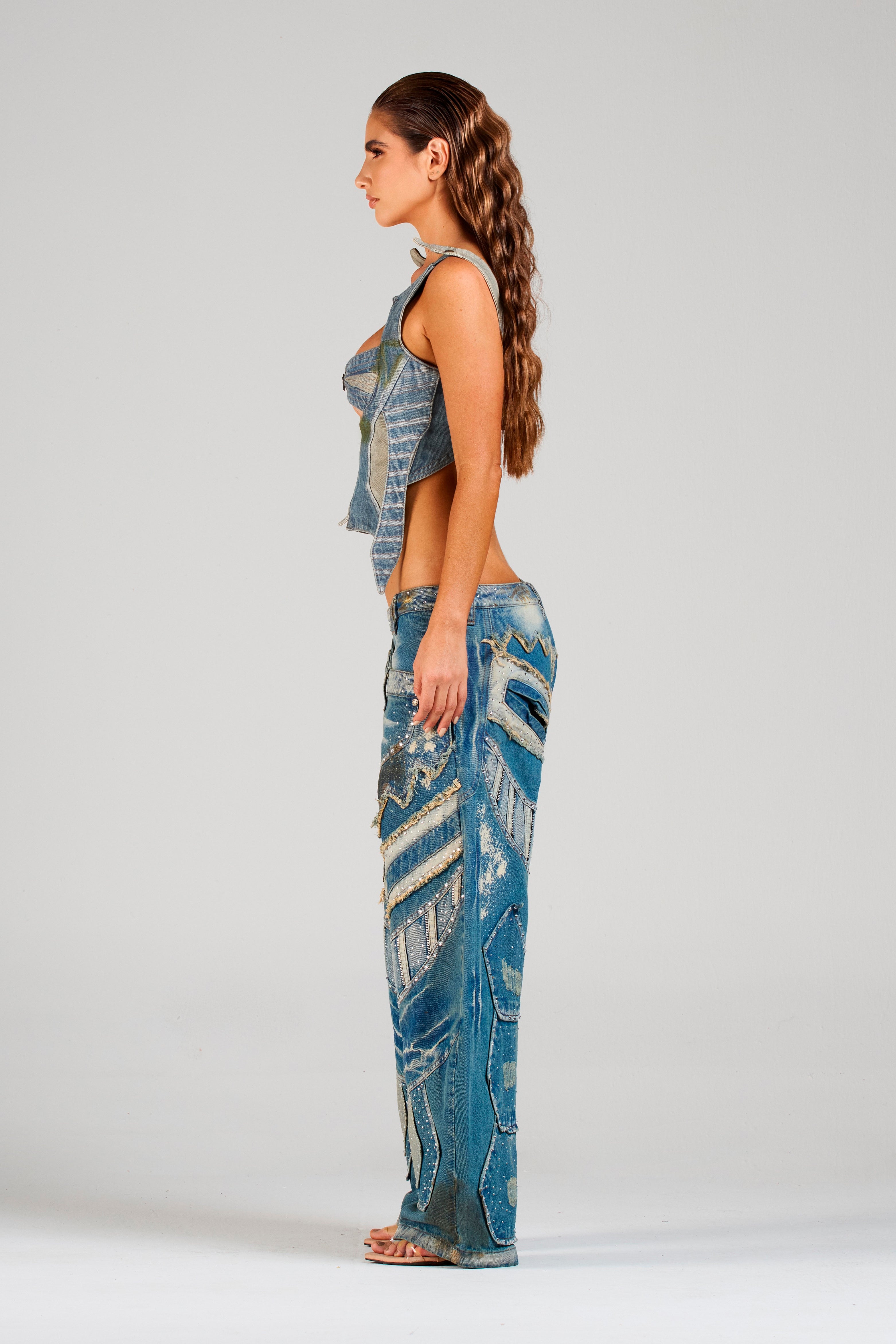 SET CORSÉ Y JEAN FACEBLUE CON PEDRERÍA