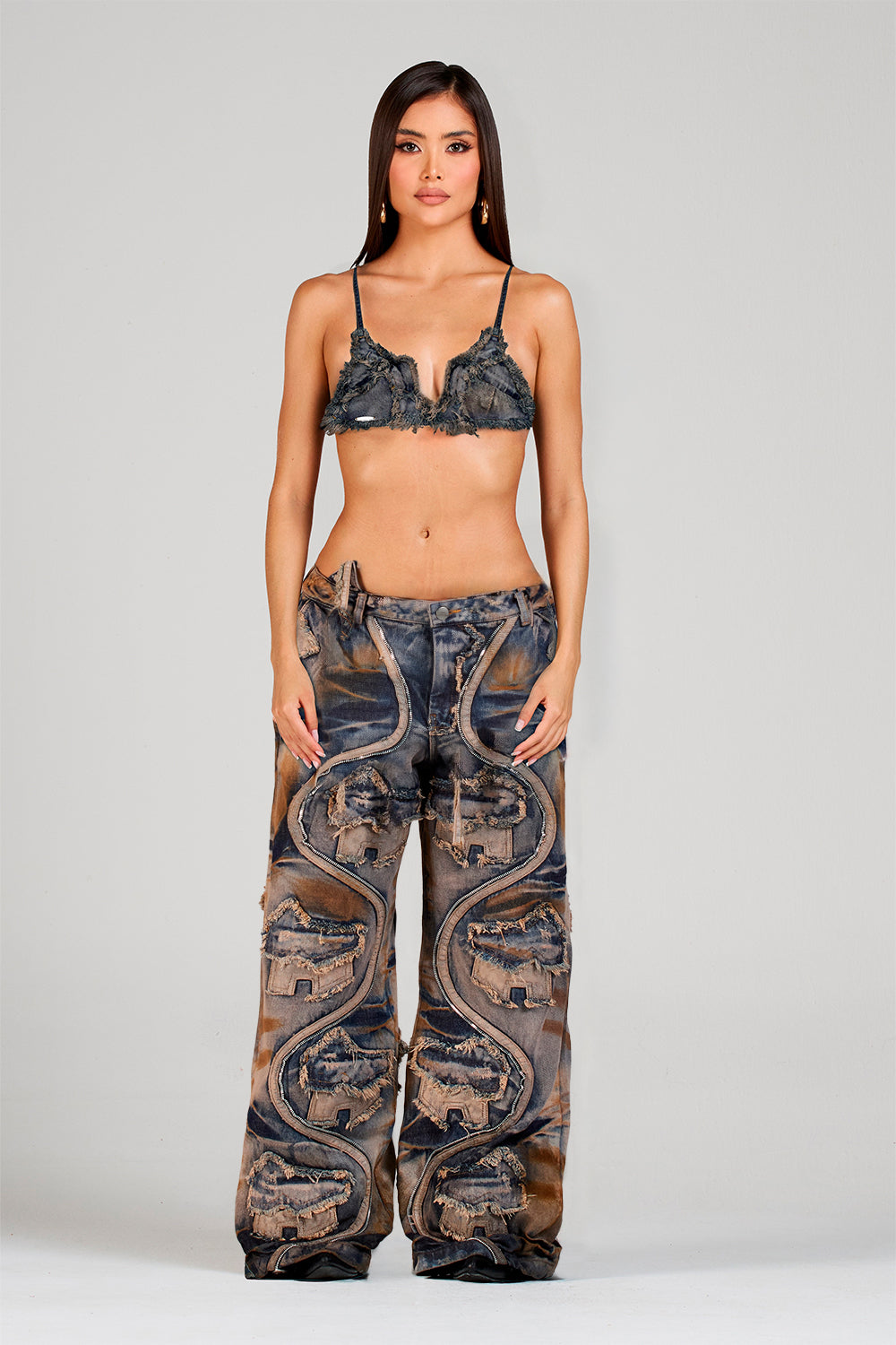 SET CROP TOP MÓNACO Y JEAN VIBRANIUM AZUL